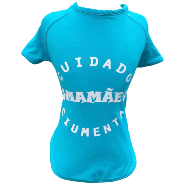 Camiseta UV Cuidado, Mamãe Ciumenta Azul