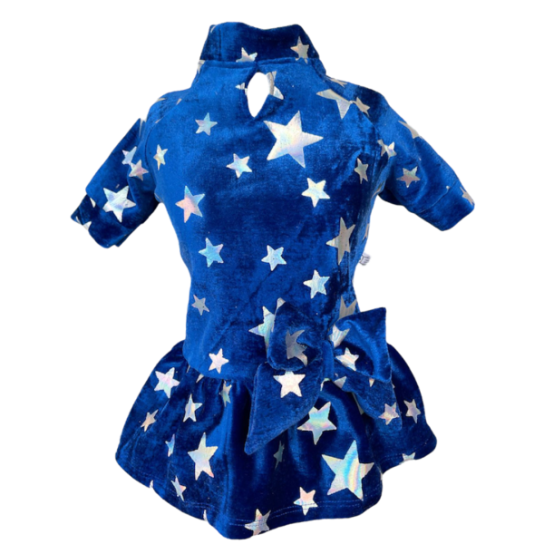 Vestido Veludo Estrela Azul