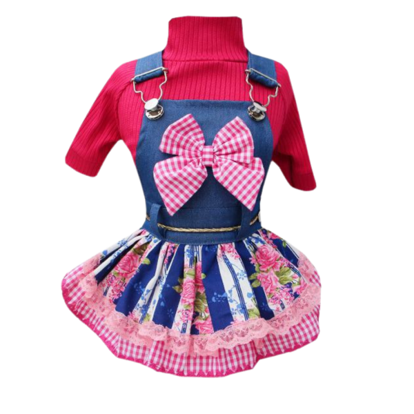 Jardineira Rosas Listradas Xadrez (SEM CAMISETA)