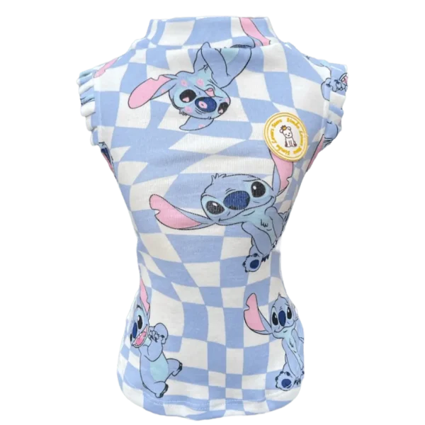 Regata Stitch Quadriculado Azul Fem