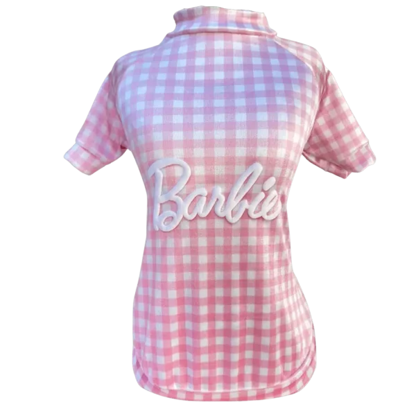 Camiseta UV Barbie Xadrez Rosa Bebê