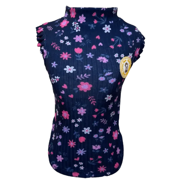 Regata Canelada Florzinha Azul Marinho Fem