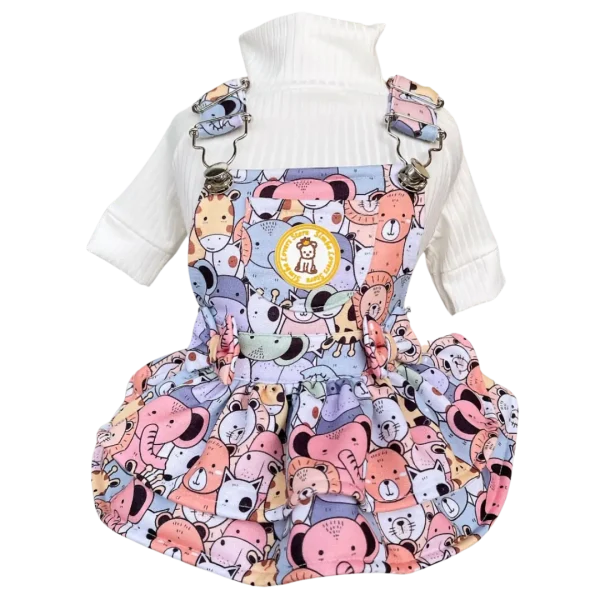 Jardineira Moletom Bichinhos Coloridos Fem (SEM CAMISETA)