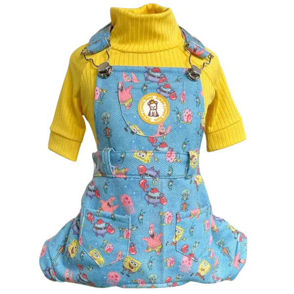 Jardineira Moletom Bob Esponja Azul Masc (SEM CAMISETA)