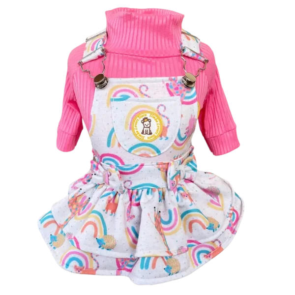 Jardineira Moletom Arco Íris Bichinhos Fem (SEM CAMISETA)