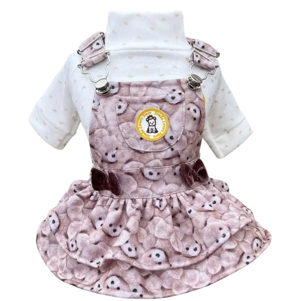 Jardineira Moletom Ursinho Bege Fem (SEM CAMISETA)