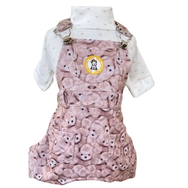 Jardineira Moletom Ursinho Bege Masc (SEM CAMISETA)