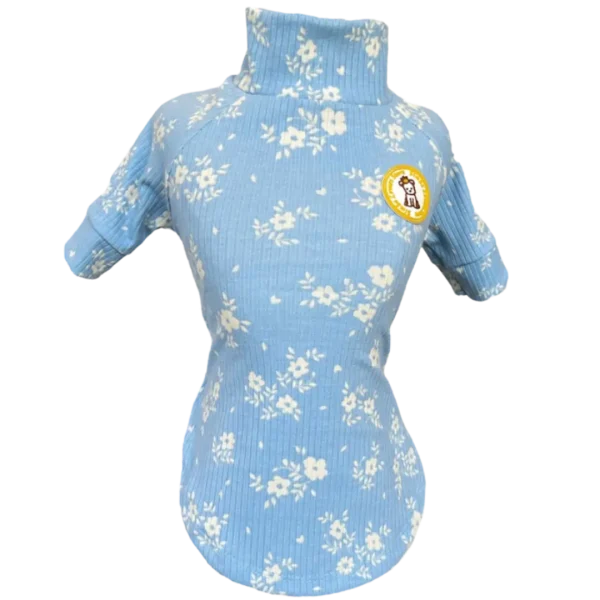 Camiseta Canelada Florzinha Azul