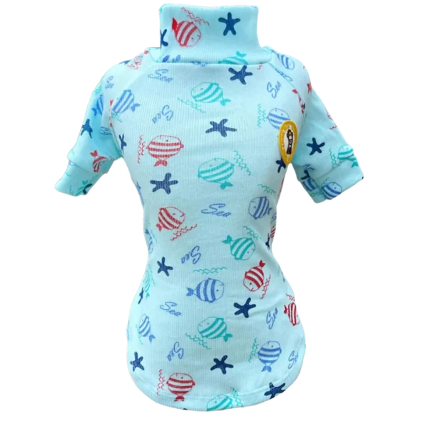 Camiseta Canelada Ribana Peixinhos Azul