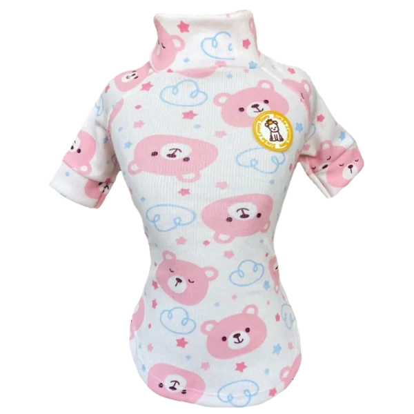 Camiseta Canelada Ribana Ursinho Nuvem Rosa