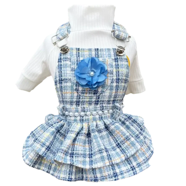 Jardineira Tweed Azul Fem (SEM CAMISETA)