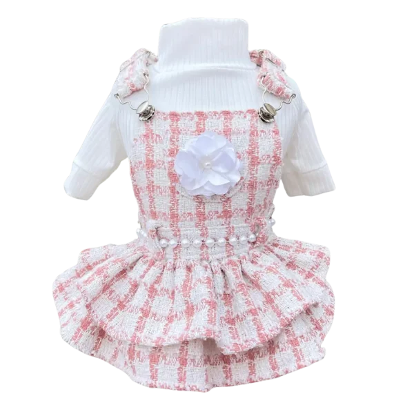 Jardineira Tweed Rosa Bebê (SEM CAMISETA)