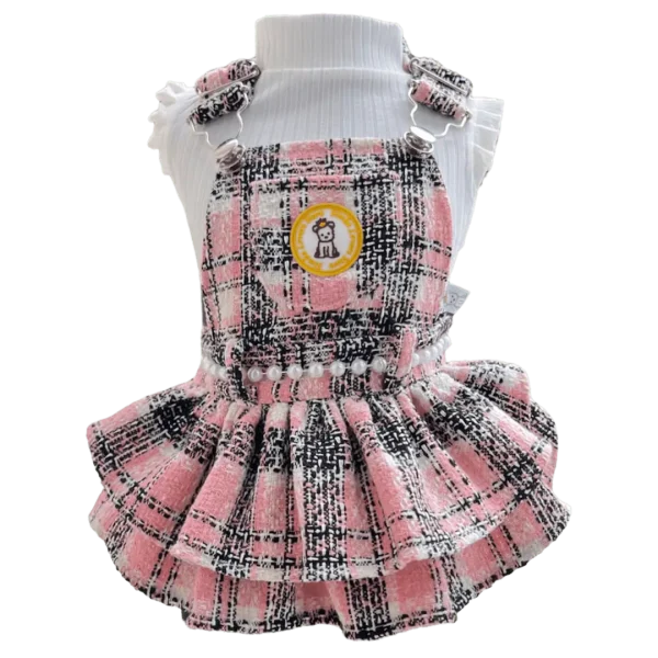 Jardineira Tweed Rosa Bebê (SEM CAMISETA)