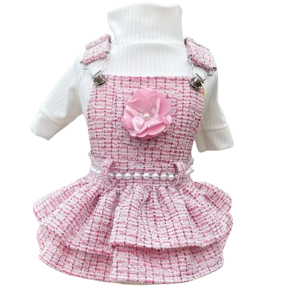 Jardineira Tweed Rosa Brilho (SEM CAMISETA)