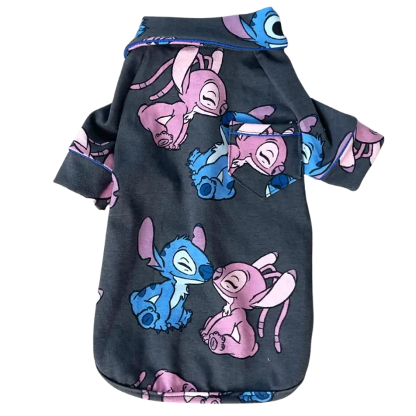 Pijama 2 Patas Stitch e Angel Cinza Chumbo Azul