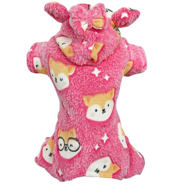 Pijama Fleece Raposa Rosa Brilha no Escuro