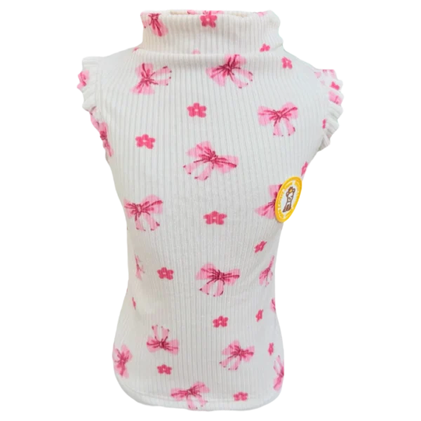 Regata Canelada Laço Rosa Bege Fem