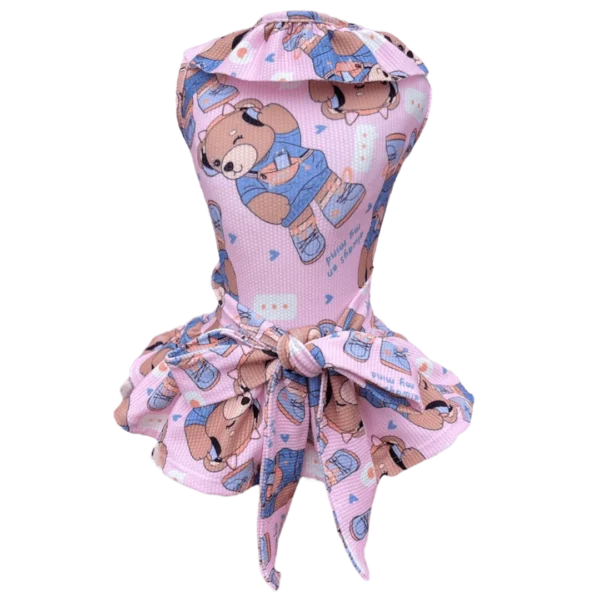 Vestido Laço Ursinho Rosa Bebê