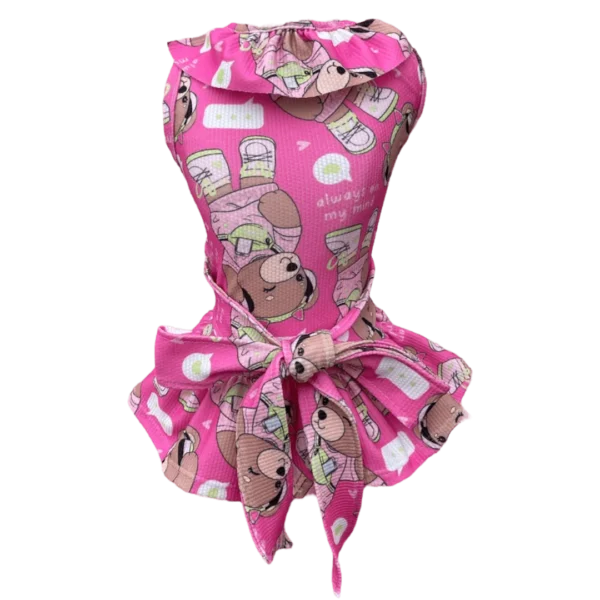 Vestido Laço Ursinho Rosa Chiclete