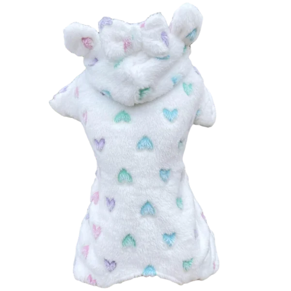 Pijama 4 Patas Fleece Coração Branco Brilha no Escuro