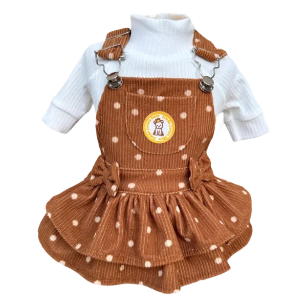 Jardineira Veludo Poá Bege Fem (SEM CAMISETA)